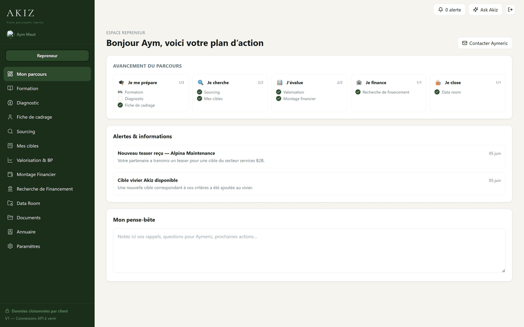 Écran de la plateforme — Mon parcours