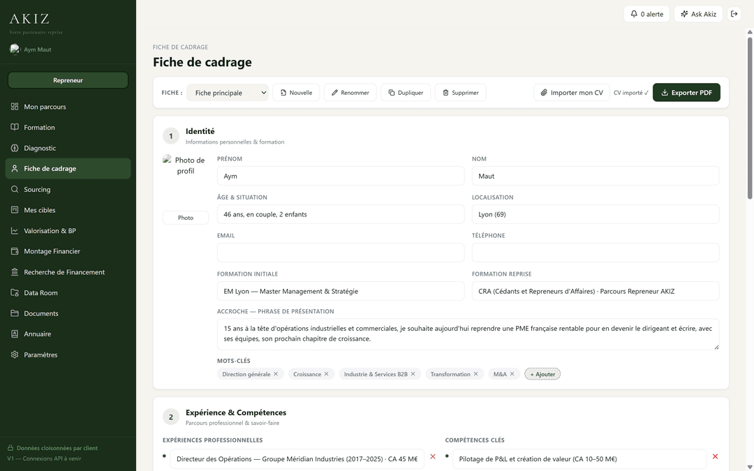 Écran de la plateforme — Fiche de cadrage